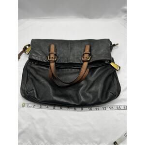 Vintage Fossil Explorer Navy Leather Tote Handbag Purse Saddlebag